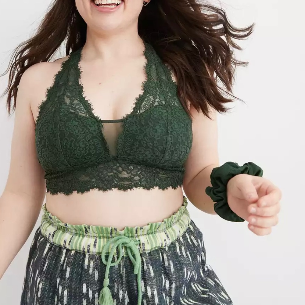 Aerie Eyelash Lace Padded Plunge Bralette Bra size XL DD sycamore green UNWORN